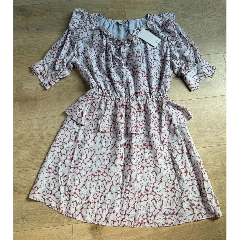 NWT Joie spring floral VERA gray dawn multi puff sleeve tiered 100% silk size S